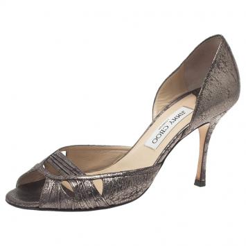 Pre Owned Jimmy Choo Metallic Grey Leather D'Orsay Pumps Size 38.5