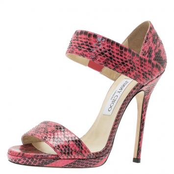 Pre Owned Jimmy Choo Pink Python Lee Sandals Size 38