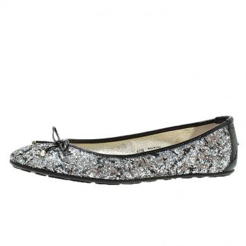 Pre Owned Jimmy Choo Black Glitter Walsh Ballet Flats Size 40.5
