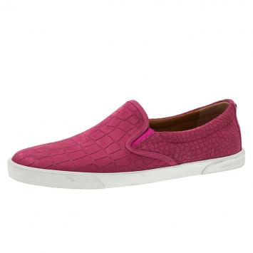 Pre Owned Jimmy Choo Pink Leather 'Demi' Croc Embossed Slip-On Sneakers Size 41