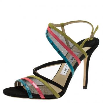 Pre Owned Jimmy Choo Multicolor Leather and Mesh Strappy Sandals Size 38