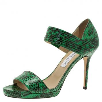 Pre Owned Jimmy Choo Green Watersnake Tallow Platform Sandals Size 39 
