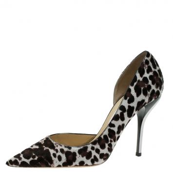 Pre Owned Jimmy Choo Leopard Print Pony Hair Willis D'Orsay Pointed Pumps Size 40
