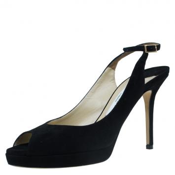 Pre Owned Jimmy Choo Black Suede Nova Slingback Sandals Size 38