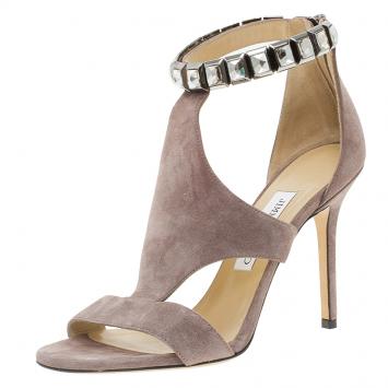 Pre Owned Jimmy Choo Glitter Lilac Suede Hampton Crystal Embellished Sandals Size 38