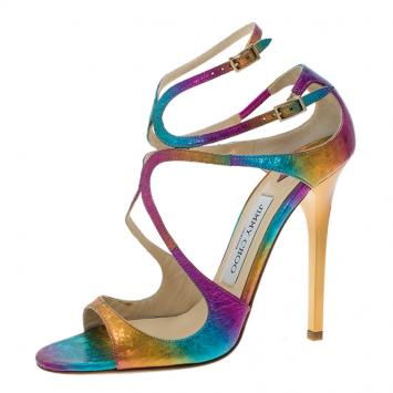 Pre Owned Jimmy Choo Multicolor Leather Lance Strappy Sandals Size 37