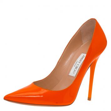 Pre Owned Jimmy Choo Orange Patent Anouk Pumps Size 37.5