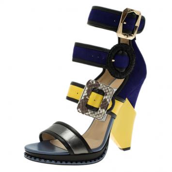 Pre Owned Jimmy Choo Colorblock Suede and Leather Kaya Multistrap Sandals Size 37.5