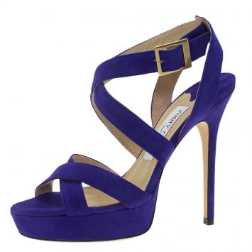Pre Owned Jimmy Choo Purple Suede Vamp Platform Sandals Size 36