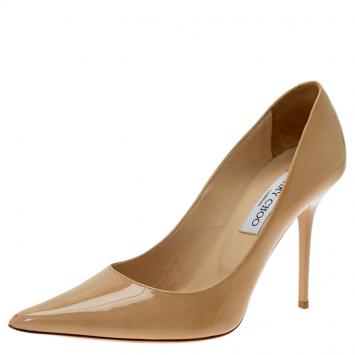 Pre Owned Jimmy Choo Beige Patent Abel Pointed Toe Pumps Size 37.5