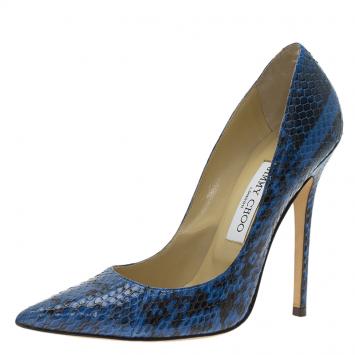 Pre Owned Jimmy Choo Blue Snakeskin Anouk Pointed Toe Pumps Size 37