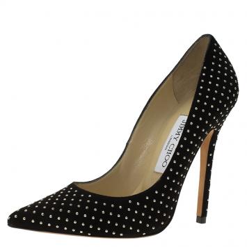 Pre Owned Jimmy Choo Black Studded Suede Anouk Pumps Size 36