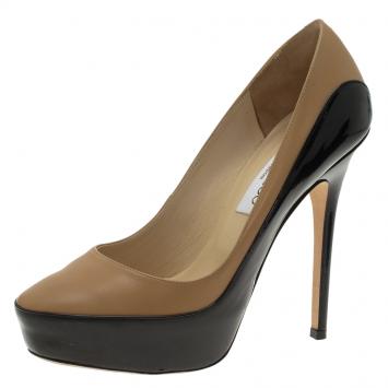 Pre Owned Jimmy Choo Two Tone Leather Sepia Platform Pumps Size 36