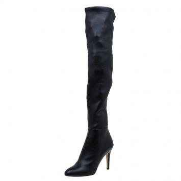 Pre Owned Jimmy Choo Black Stretch Leather Toni Over The Knee Boots Size 38 