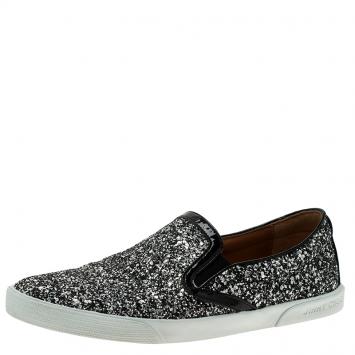 Pre Owned Jimmy Choo Black and Silver Glitter Demi Skate Sneakers Size 37.5