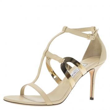 Pre Owned Jimmy Choo Beige Leather Tebori T Strap Sandals Size 41