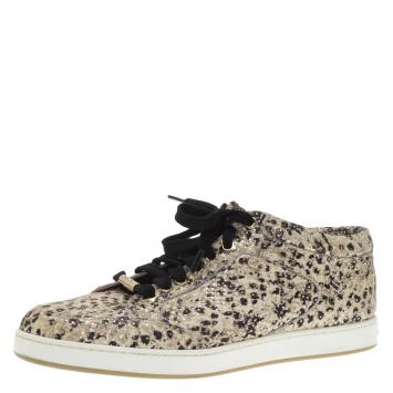 Pre Owned Jimmy Choo Beige Dotted Snake Print Miami Sneakers Size 38