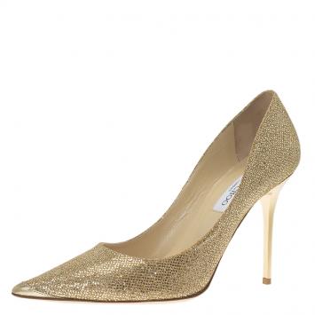 Pre Owned Jimmy Choo Gold Glitter Fabric and Leather Abel Pumps Size 39.5