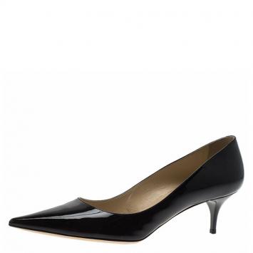 Pre Owned Jimmy Choo Black Patent Aza Kitten Heel Pumps Size 40