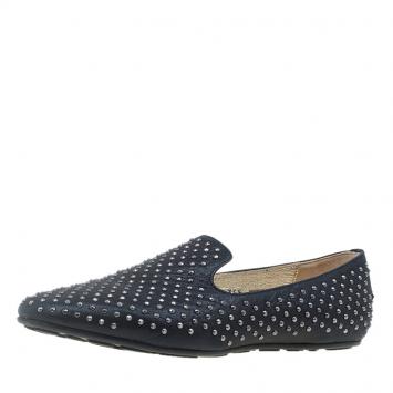 Pre Owned Jimmy Choo Black Studded Leather Wheel Smoking Slippers Size 36.5