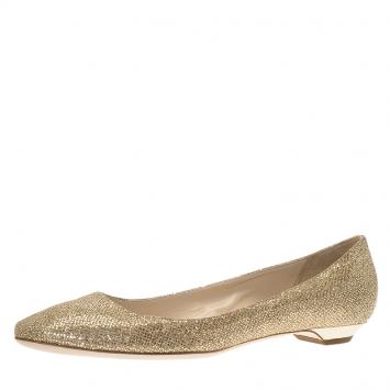 Pre Owned Jimmy Choo Gold Glitter Finlay Ballet Flats Size 39
