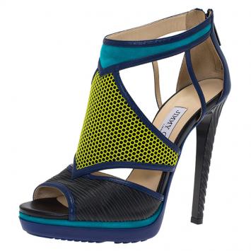 Pre Owned Jimmy Choo Multicolor Leather Lythe Honeycomb Cage Platform Sandals Size 37