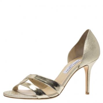 Pre Owned Jimmy Choo Gold Leather Tocsin D'orsay Pumps Size 41