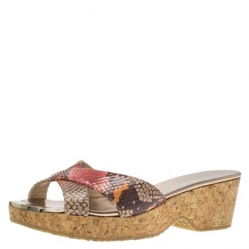 Pre Owned Jimmy Choo Multicolor Snake Embossed Leather Prima Cork Wedges Size 41