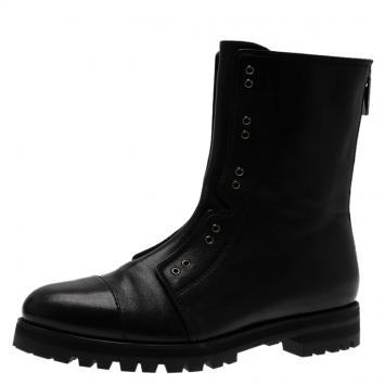 Pre Owned Jimmy Choo Black Leather Hatcher Combat Boots Size 38.5
