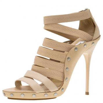 Pre Owned Jimmy Choo Blush Pink Leather Strappy Back Zip Sandals Size 39.5