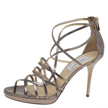 Pre Owned Jimmy Choo Metallic Leather Mandie  Strappy Platform Sandals Size 40