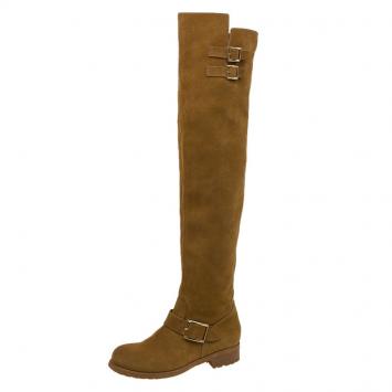 Pre Owned Jimmy Choo Brown Suede Yearn Buckle Over the Knee Boots Size 38