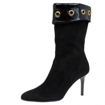 Pre Owned Jimmy Choo Black Suede Eyelet Knee Boots Size 41