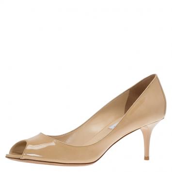Pre Owned Jimmy Choo Beige Patent Evelyn Peep Toe Pumps Size 39