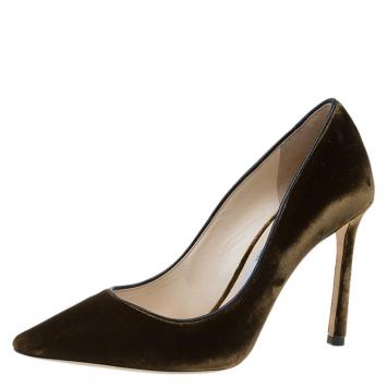 Pre Owned Jimmy Choo Dark Brown Velvet Romy Pointed Toe Pumps Size 36.5