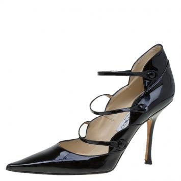 Pre Owned Jimmy Choo Black Patent Pointed Toe Multi Strap Mary Jane Pumps Size 41