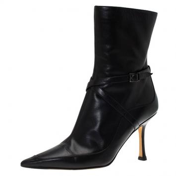 مملوكة مسبقًا Jimmy Choo Black Leather Arena Pointed Toe Ankle Boots Size 36