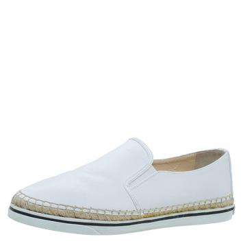 Pre Owned Jimmy Choo White Wet Look Canvas Dawn Slip On Espadrille Sneakers Size 40