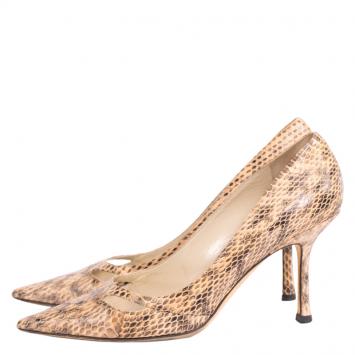 Pre Owned Jimmy Choo Beige Python Cutout Pointed Toe Pumps Size 39