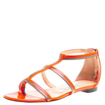 Pre Owned Jimmy Choo Neon Orange Tabitha Sandals Size 37