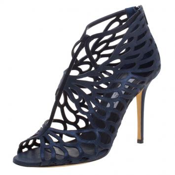 Pre Owned Jimmy Choo Dark Blue Metallic Leather Fyonn Sandals Size 42
