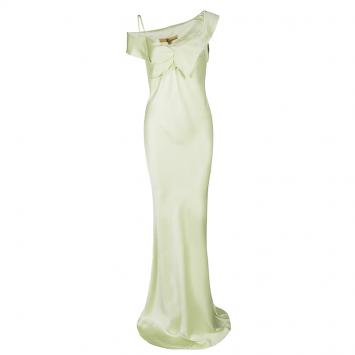 Pre Owned John Galliano Lemon Yellow Satin Asymmetric Shoulder Detail Maxi Dress M