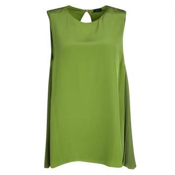 Pre Owned Joseph Green Plisse Side Panel Detail Sleeveless Top L