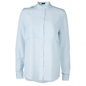 Pre Owned Joseph Powder Blue Mandarin Collar Long Sleeve Silk Blouse M