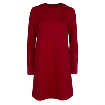 Pre Owned Joseph Red Knit Leather Patch Detail Shift Dress XS