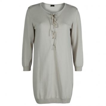 Pre Owned Joseph Beige Knit Criss Cross Tie-Up Detail Long Sleeve Top M