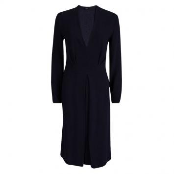 مملوكة مسبقًا Joseph Navy Blue Crepe Knee Long Sleeve Dress S