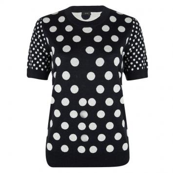 Pre Owned Joseph Navy Blue Wool Polka Dotted Short Sleeve Sweater XL