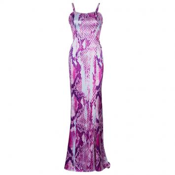 Pre Owned Just Cavalli Purple Snake Print Silk Maxi Dress M