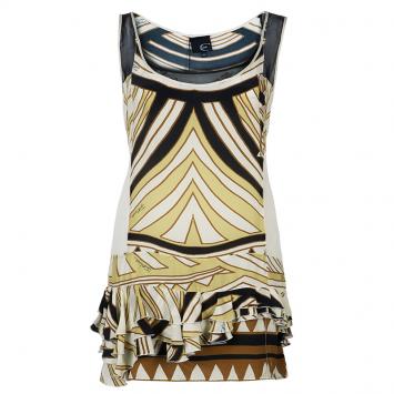 Pre Owned Just Cavalli Cream & Black Abstract Print Silk Sleeveless Dress L